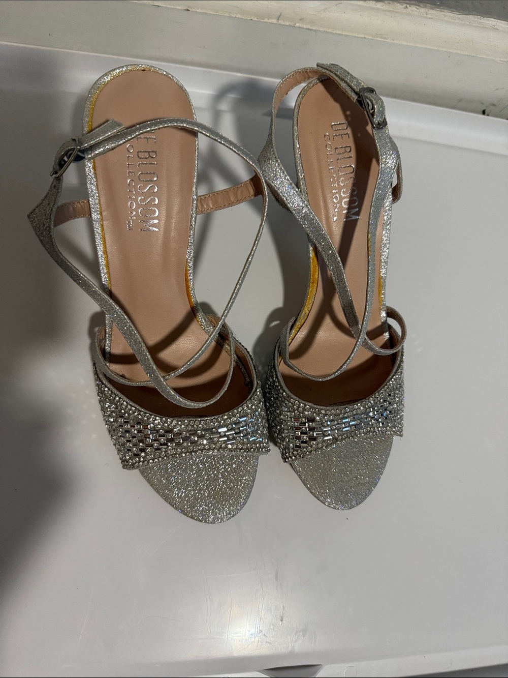 De Blossom Collection Silver Crystal Embellished Strappy Heels